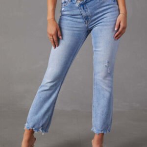 Distressed Raw Hem Jeans with Pockets
