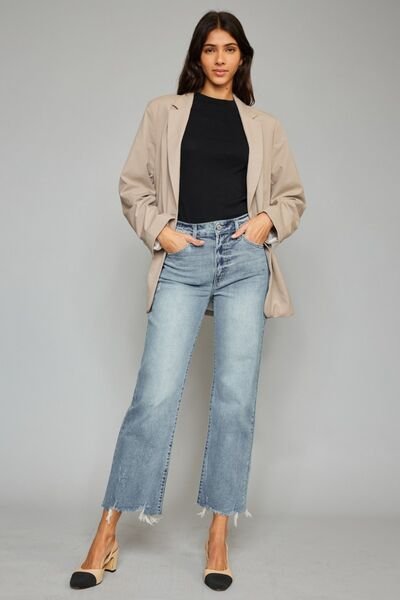 Kancan High Waist Raw Hem Cropped Wide Leg Jeans - Image 7