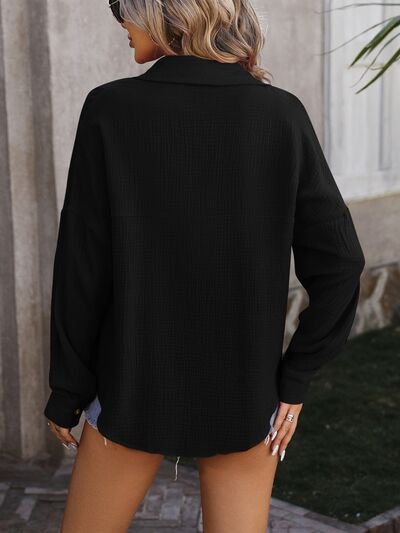 Textured Pocketed Button Up Dropped Shoulder Shirt - Image 8