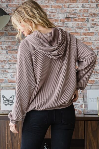 Heimish Full Size Ribbed Drawstring Kangaroo Pocket Hoodie - Image 2