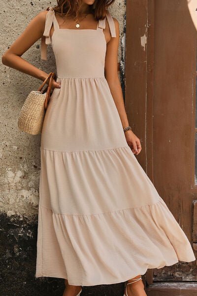 Tie Shoulder Smocked Tiered Dress - Image 4
