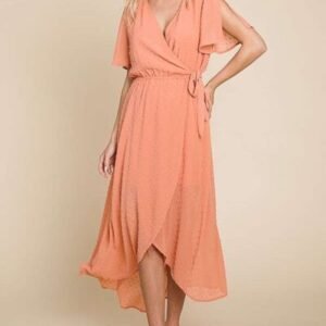 Culture Code Full Size Swiss Dot Tied Slit Short Sleeve Dress