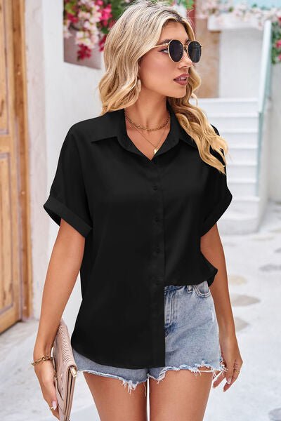 Button Up Rolled Short Sleeve Shirt - Image 7