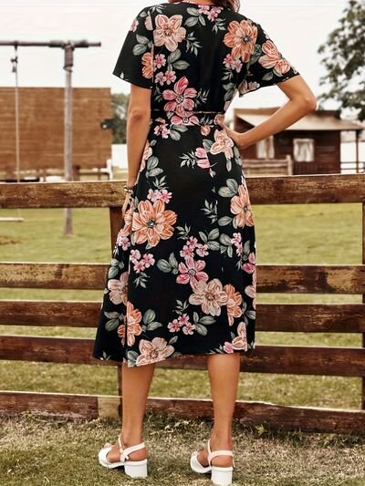 Tied Floral Surplice Short Sleeve Dress - Image 2