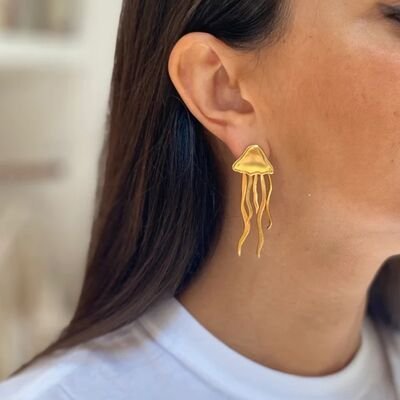 18K Gold-Plated Stainless Steel Jellyfish Earrings - Image 4