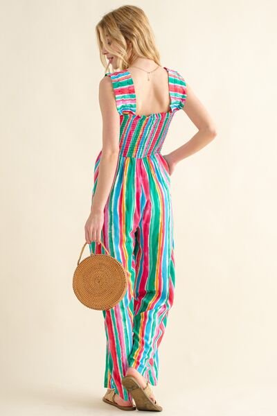 And The Why Full Size Striped Smocked Sleeveless Jumpsuit - Image 2