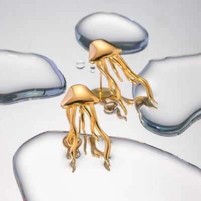 18K Gold-Plated Stainless Steel Jellyfish Earrings - Image 2