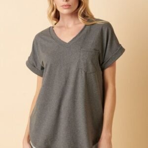 Mittoshop Full Size V-Neck Rolled Short Sleeve T-Shirt