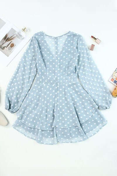 Tied Layered Polka Dot Balloon Sleeve Dress - Image 7
