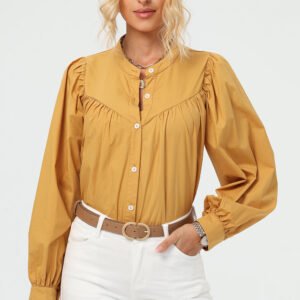 Ruched Button Up Long Sleeve Shirt