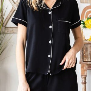 Pocketed Button Up Top and Shorts Lounge Set