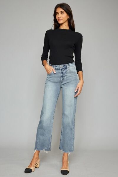 Kancan High Waist Raw Hem Cropped Wide Leg Jeans - Image 5