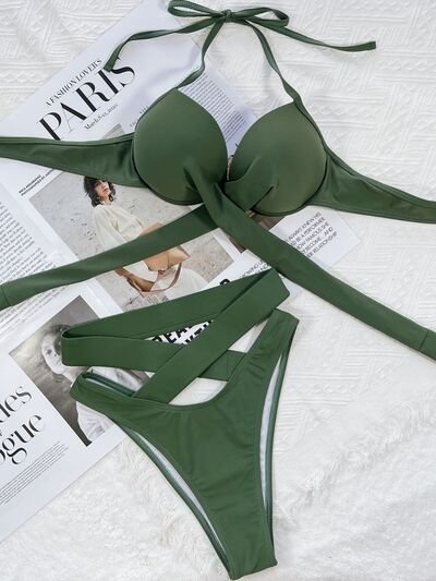 Crisscross Halter Neck Bikini Set - Image 11