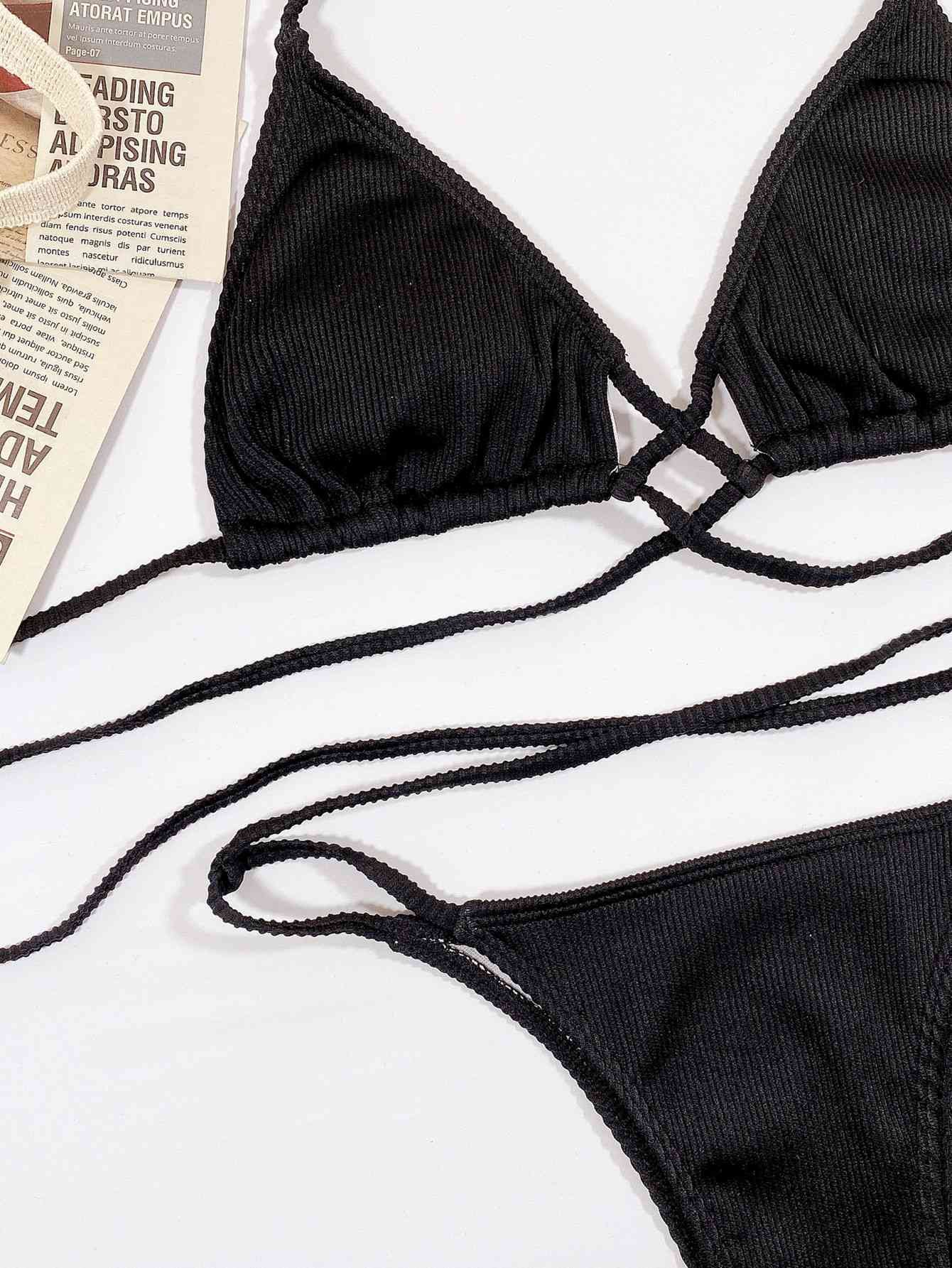 Halter Neck Crisscross Ribbed Bikini Set - Image 15