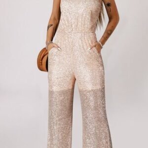 Sequin Spaghetti Strap Wide Leg Jumpsuit