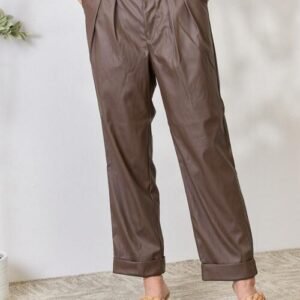 Zenana Leather Straight Pants
