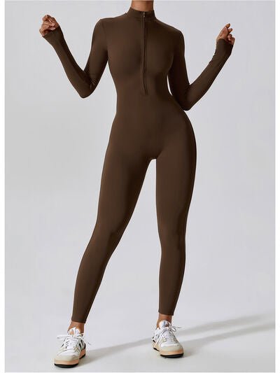 Zip Up Mock Neck Long Sleeve Jumpsuit - Image 14