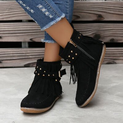 Studded Fringe Round Toe Boots - Image 7