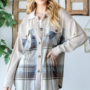 Reborn J Plaid Button Up Long Sleeve Shacket
