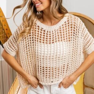 BiBi Hollowed Out Short Sleeve Knit Top
