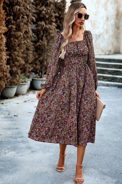 Printed Balloon Sleeve Midi Dress - Image 6