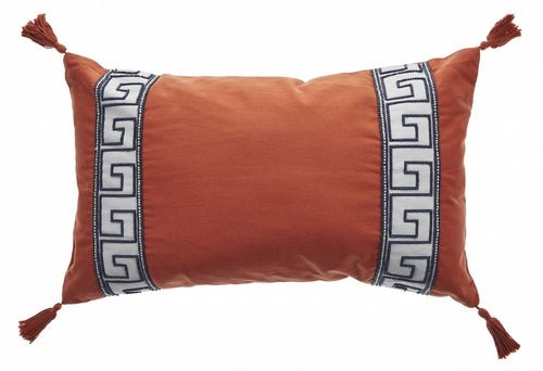 Elegant Tangerine Greek Key Lumbar Accent Pillow - Image 2