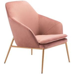 28" x 29.5" x 33.9" Pink Velvet Metal Arm Chair