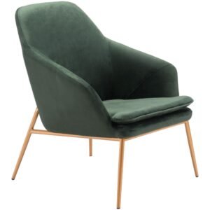 34" Green Velvet Metal Arm Chair