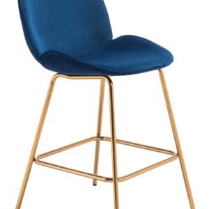 20.9" x 24" x 40.6" Dark Blue Velvet, Steel & Plywood, Counter Chair