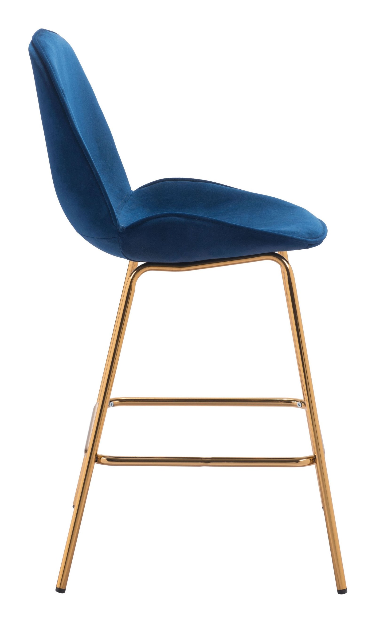 20.9" x 24" x 40.6" Dark Blue Velvet, Steel & Plywood, Counter Chair - Image 2