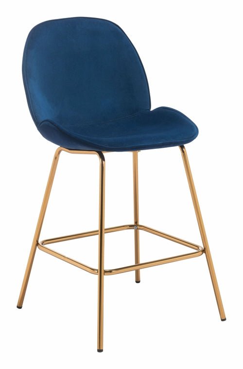 20.9" x 24" x 40.6" Dark Blue Velvet, Steel & Plywood, Counter Chair - Image 6