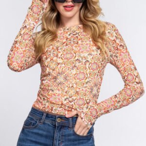 ACTIVE BASIC Ruched Printed Long Sleeve Top