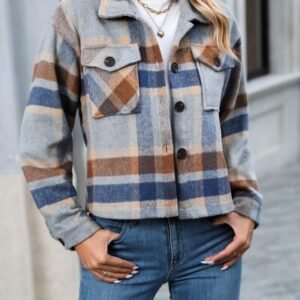 Plaid Button Up Jacket with Pockets