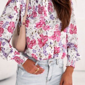 Ruffled Smocked Floral Lantern Sleeve Shirt
