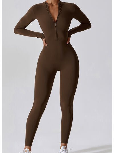 Zip Up Mock Neck Long Sleeve Jumpsuit - Image 15