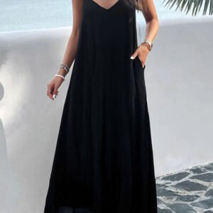 Backless Maxi Cami Dress with Pockets