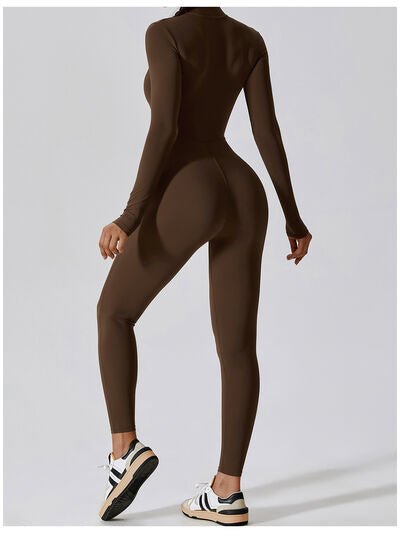 Zip Up Mock Neck Long Sleeve Jumpsuit - Image 12