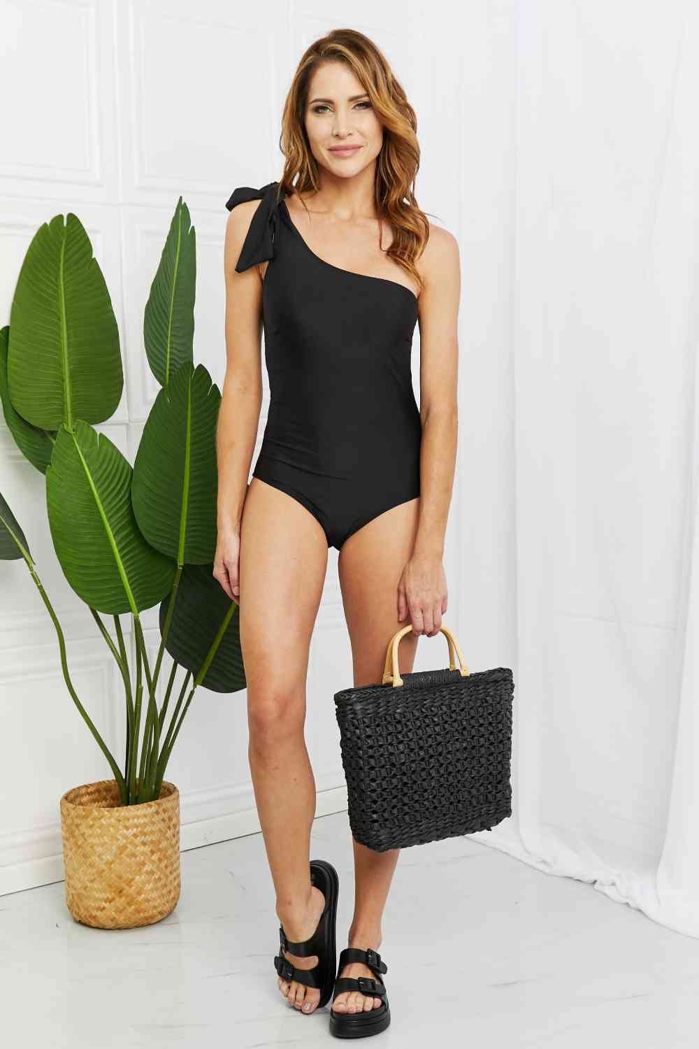 Marina West Swim Deep End One-Shoulder One-Piece Swimsuit in Black - Image 12