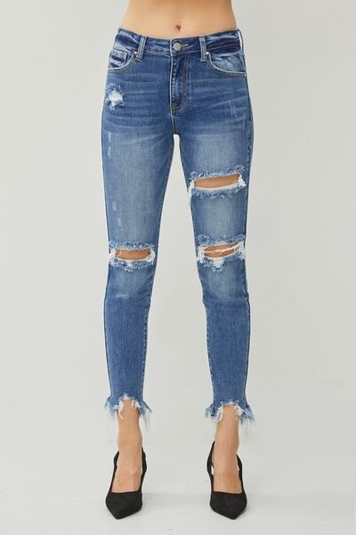 RISEN Distressed Frayed Hem Slim Jeans - Image 5