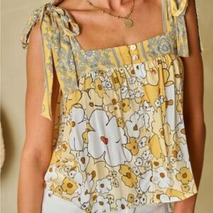 Tied Printed Square Neck Tank