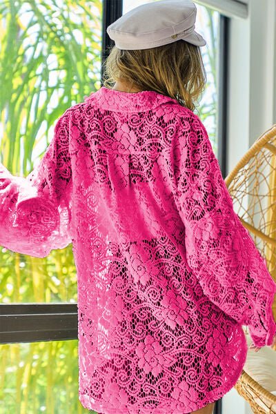 BiBi Oversize Button Up Long Sleeve Lace Shacket - Image 2