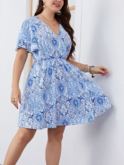 Plus Size Surplice Flutter Sleeve Mini Dress - Image 5