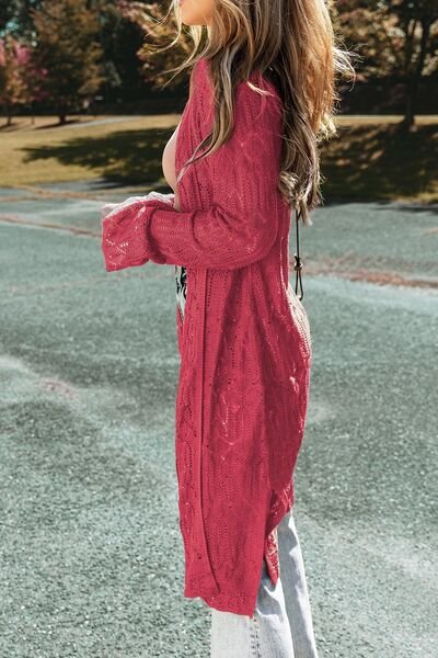 Openwork Open Front Long Sleeve Cardigan - Image 6