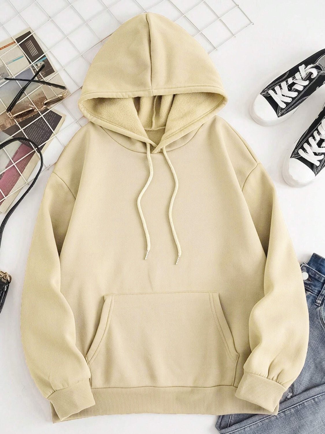 Drawstring Dropped Shoulder Hoodie - Image 15