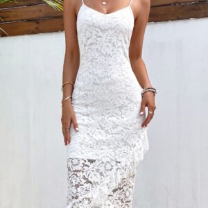 Lace Detail Spaghetti Strap Wrap Dress