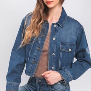 LOVE TREE Raw Hem Button Up Cropped Denim Jacket