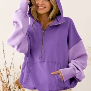 BiBi Half Zip Contrast Long Sleeve Hoodie