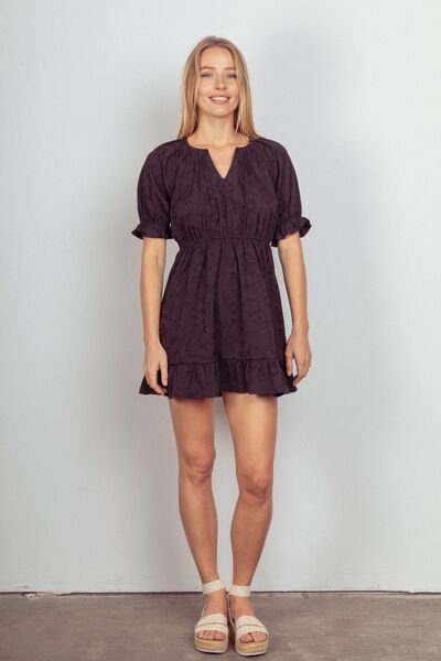 VERY J Floral Textured Woven Ruffled Mini Dress - Image 4