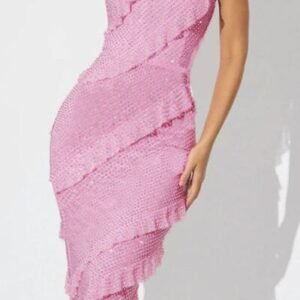 Sequin Ruffled Straight Across Dress