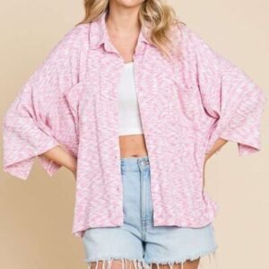 Culture Code Button Up Drop Shoulder Slit Shirt